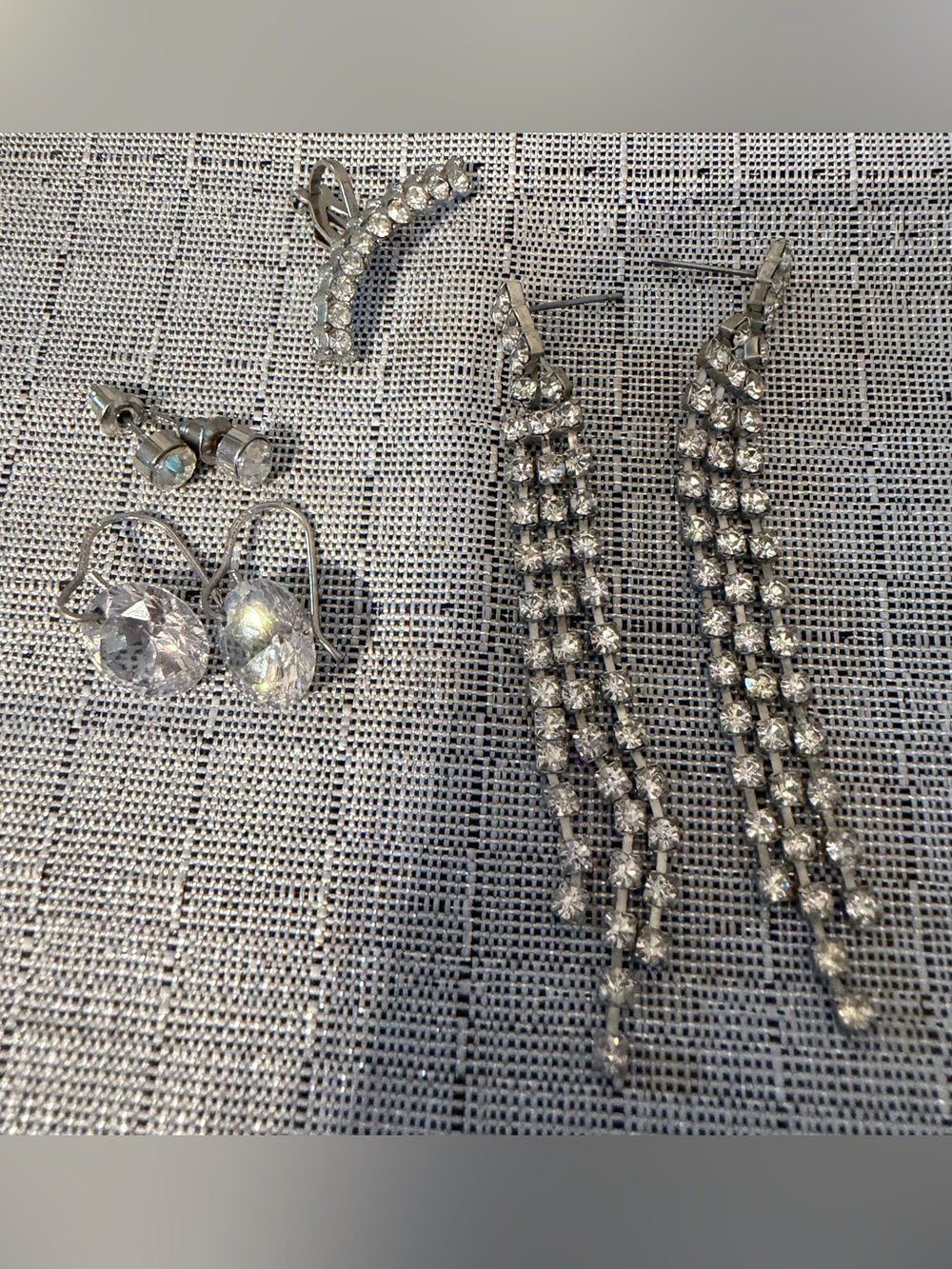 Vintage and Modern Crystal Drop Fringe Earrings - Sparkling Clear Rhinestones